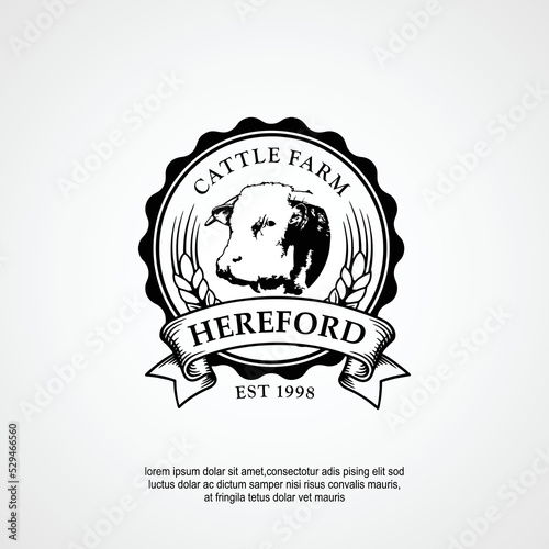Hereford cattle farm vintage style logo design idea