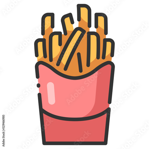 french fries line color icon