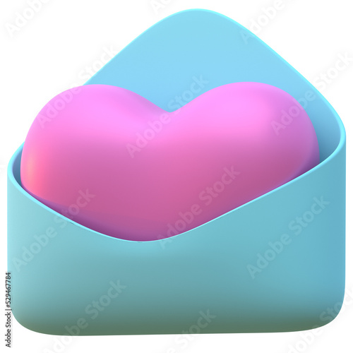 3d render icon pink heart inside envelope