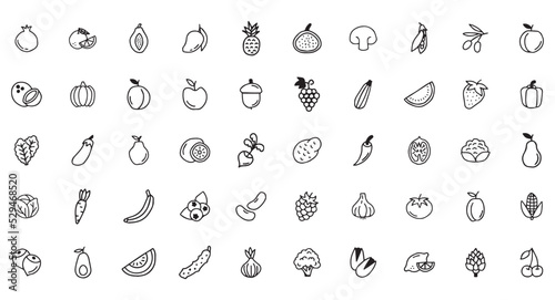 vegetables icon set  fruit   vegetables icon pack  handdrawn icon