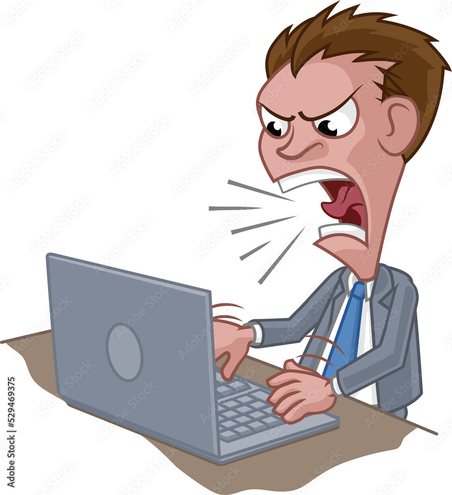 Angry Business Man Boss Shouting at Laptop Cartoon Angry Business Man Boss Shouting at Laptop Cartoon