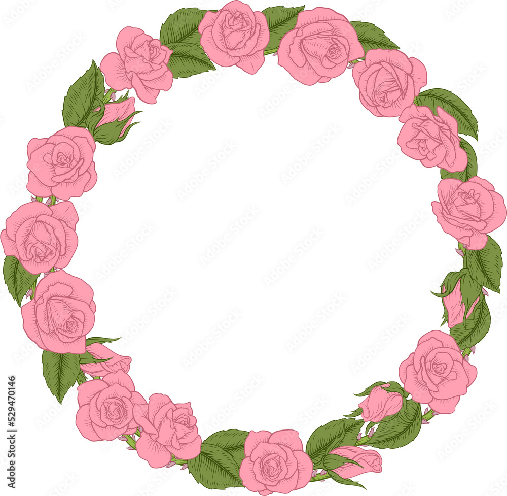 custom made wallpaper toronto digitalRoses Woodcut Vintage Style Flower Circle Wreath