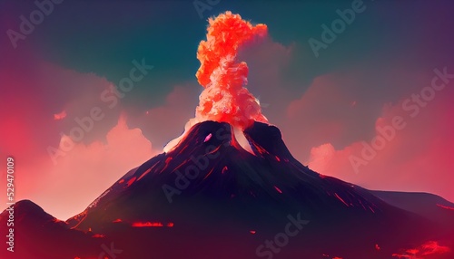 Slika na platnu Volcano erupting digital painting