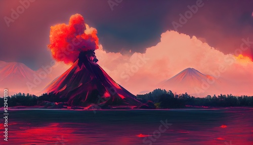 Valokuva Volcano erupting digital painting