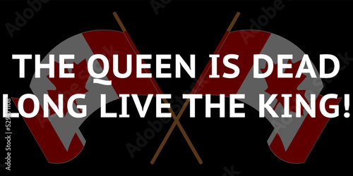 Mourning image with two flags of Canada at half mast. The inscription reads: "The Queen is dead, long live the King!"