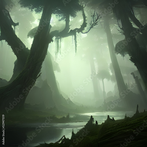 Mysterious forest with large spooky trees.  © ECrafts