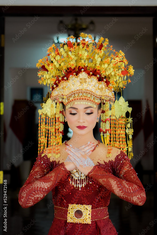 Portrait of beautiful Bride in bright traditional costume