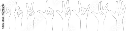 Hand different poses, line art, vector photo