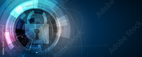 internet digital security technology concept for business background. Lock on circuit board