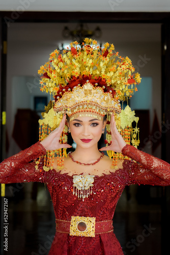 Portrait of beautiful Bride in bright traditional costume