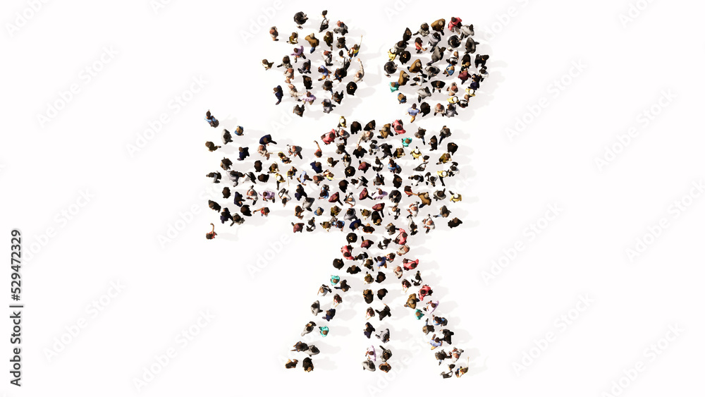 Concept or conceptual large community of people forming the image of a retro video camera on white background. A 3d illustration metaphor for movie production, television, old motion media recording Concept or conceptual large community of people forming the image of a retro video camera on white background. A 3d illustration metaphor for movie production, television, old motion media recording