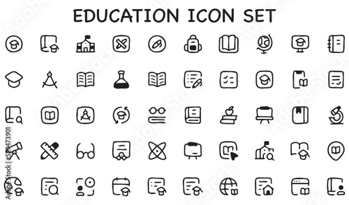 education icon set, icon pack, hand drawn, school icon, book icon