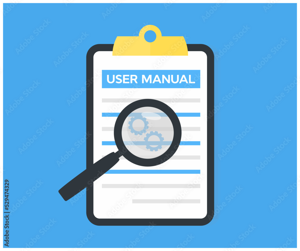 User manual concept, guidebook, instruction document, logo design