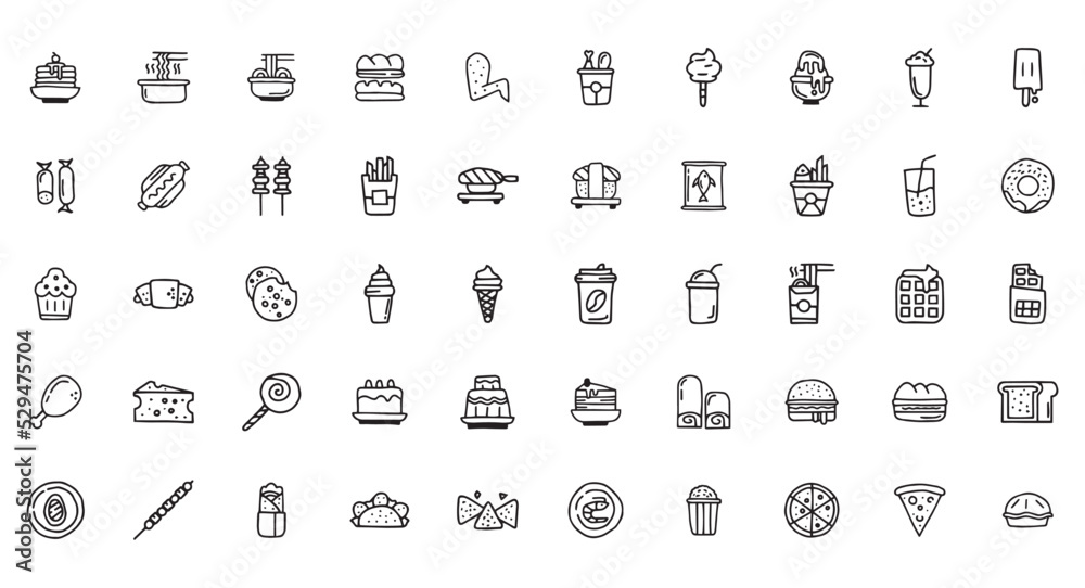 food icon set, fast food icon pack, handdrawn icon