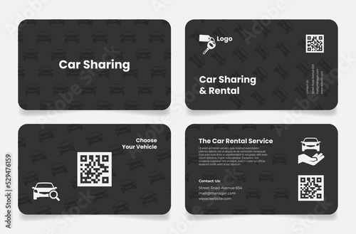 Car sharing automobile rental service business card set vector illustration