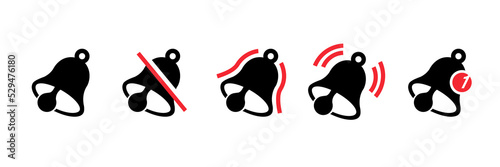 Message bell icon set. Doorbell icons for apps like youtube, alert ringing or subscriber alarm symbol, channel messaging reminders bells