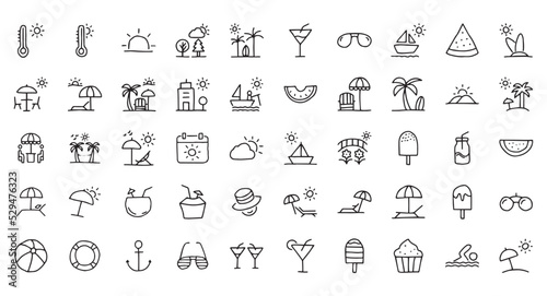 summer icon pack, holiday icon set, handdrawn icon