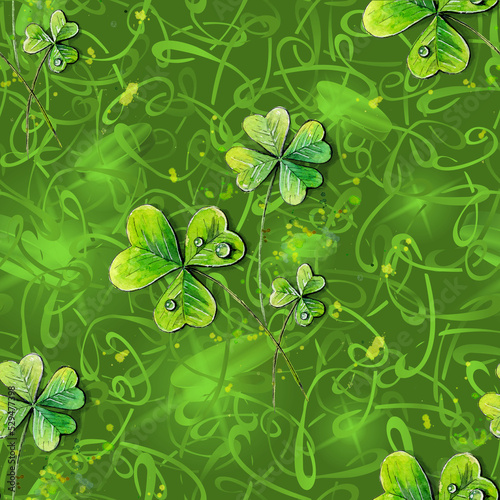 Horisontal background with three-leaved shamrocks, Lucky Irish Four Leaf Clover in the Field for St. Patricks Day holiday symbol. with three-leaved shamrocks, St. Patrick's day holiday symbol