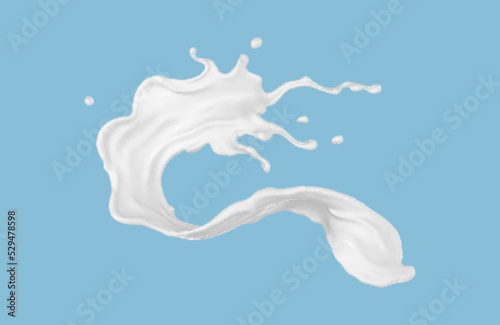 Milk splash isolated on blue background. Realistic vector illustration.