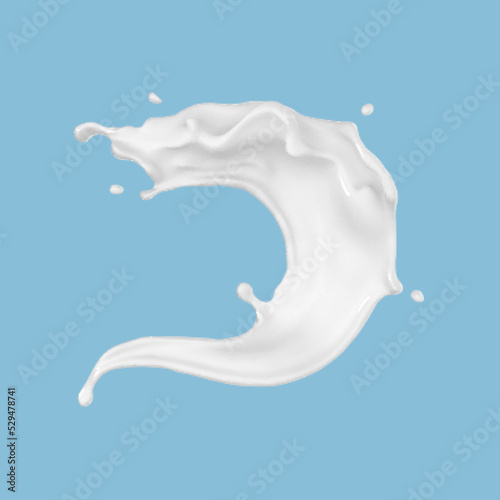 Milk splash isolated on blue background. Realistic vector illustration