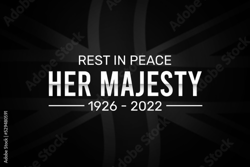 Billede på lærred Rest in Peace her majesty with funeral typography and waving blur United Kingdom flag