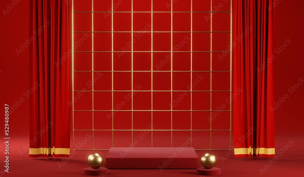 3D rendering of blank product background for cream cosmetics Modern red podium background 3D rendering of blank product background for cream cosmetics Modern red podium background