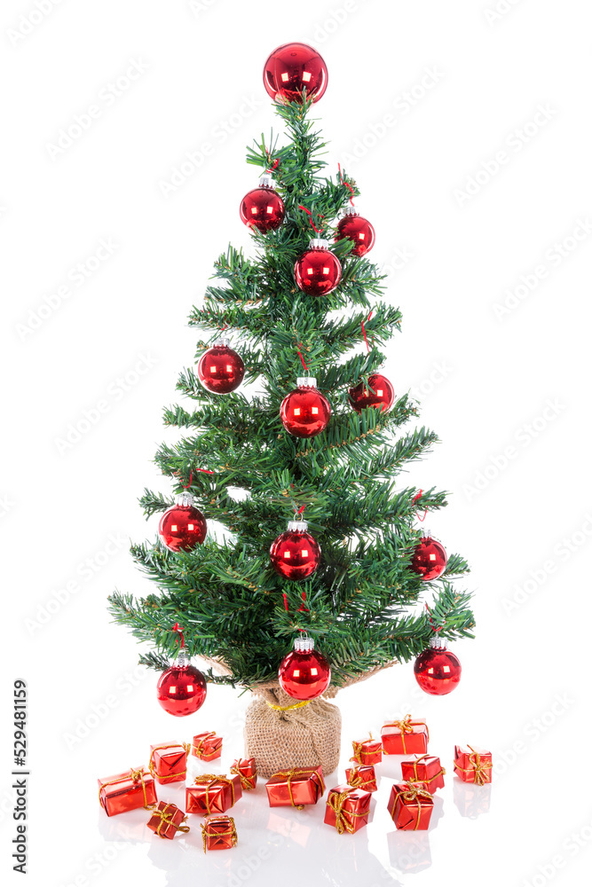 Christmas tree with red balls and gifts isolated at transparant  background