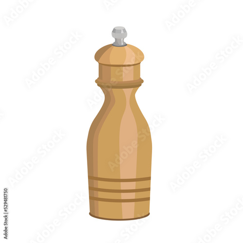 The pepper pot is wooden,isolated on a white background.Vector illustration for restaurant menus,food recipes.