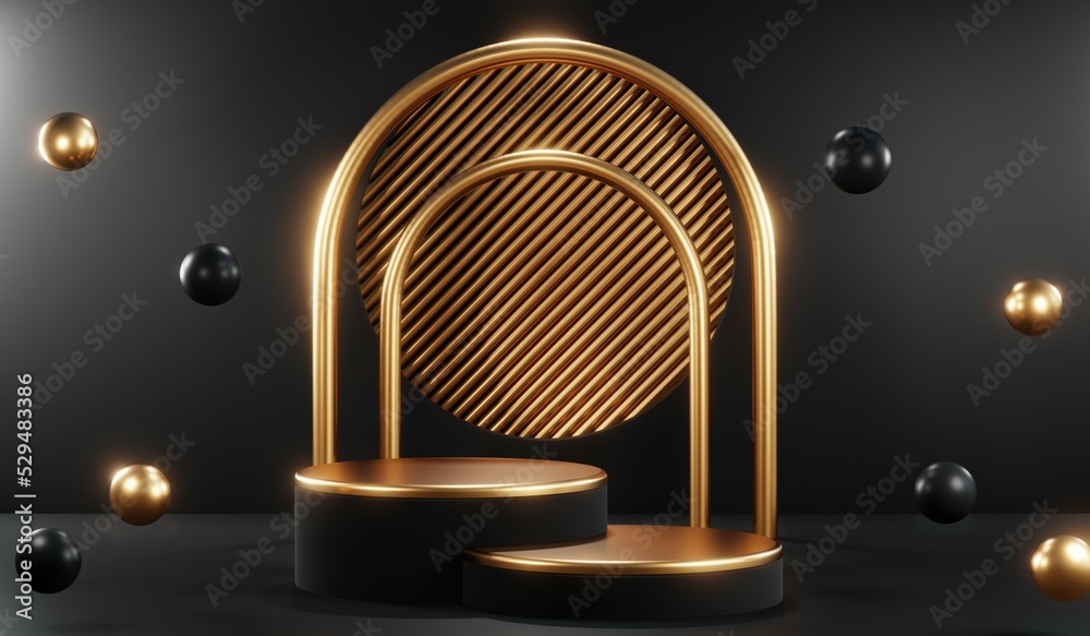 3D rendering of blank product background for cream cosmetics Modern black podium background 3D rendering of blank product background for cream cosmetics Modern black podium background