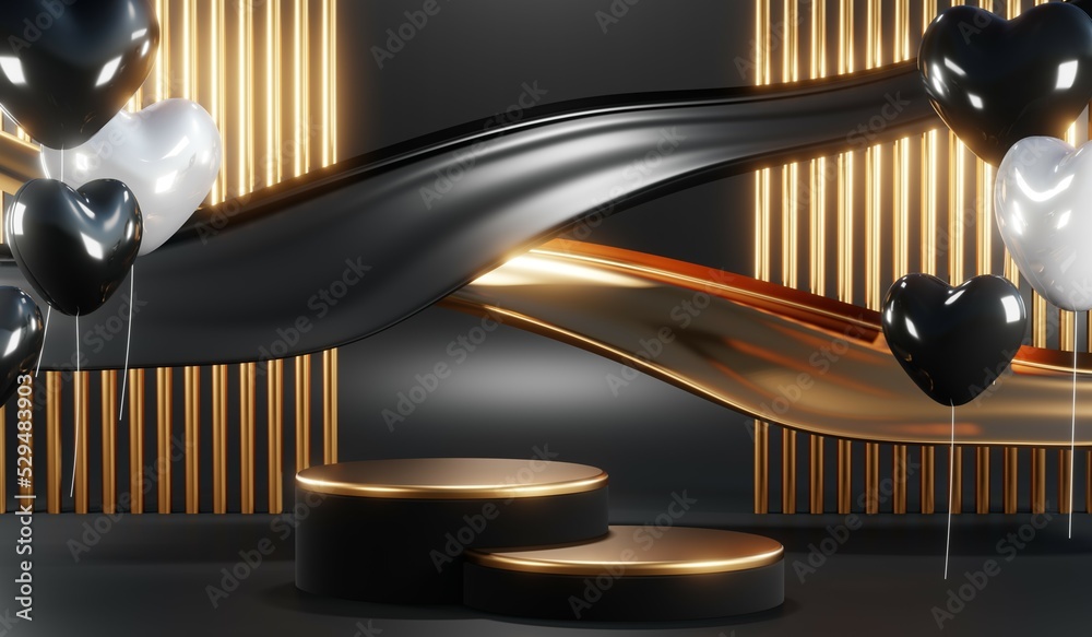 3D rendering of blank product background for cream cosmetics Modern black podium background