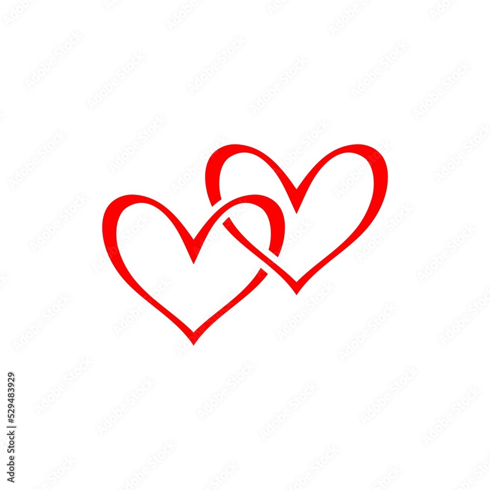 Two red linked hearts logo icon isolated on white background
