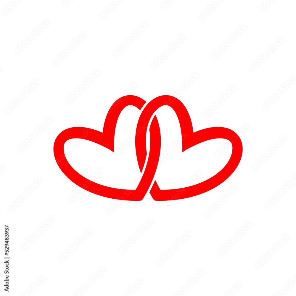 Two red linked hearts logo icon isolated on white background Two red linked hearts logo icon isolated on white background