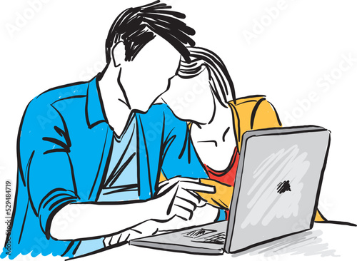 couple man and woman looking at laptop husband and wife vector illustration
