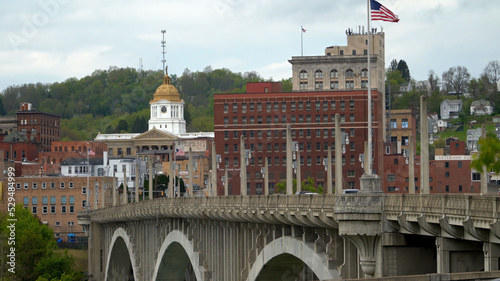 Marion County courthouse viewed from across the Monongahela River and Million Dollar Bridge in Fairmont, West Virginia. photo