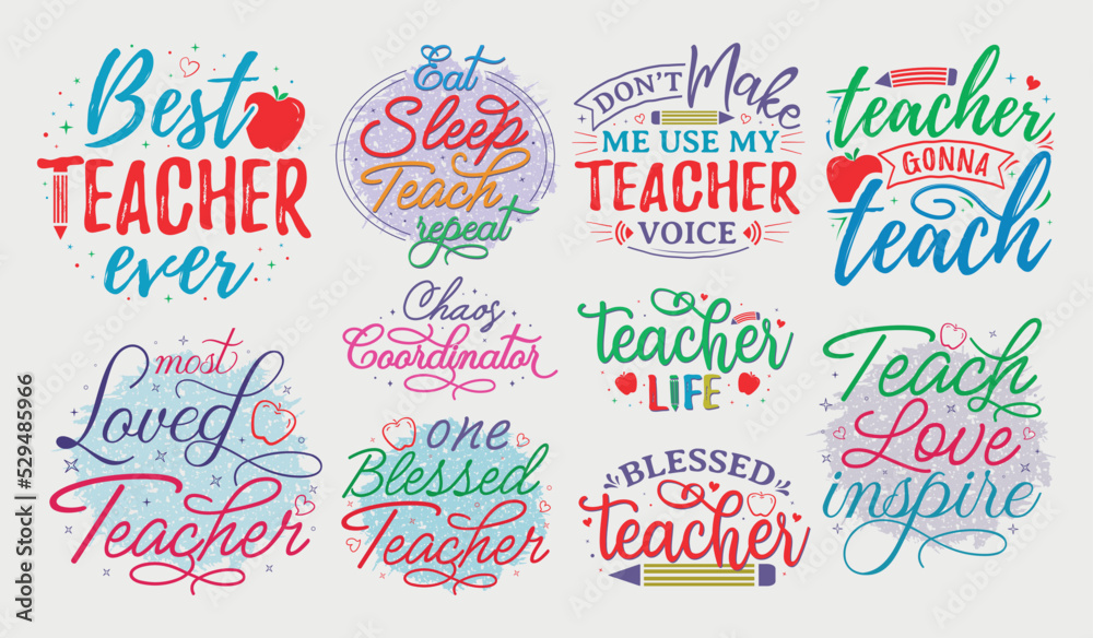 Teacher Svg Bundle, Teacher quote with typography for t-shirt, card, mug, poster and much more