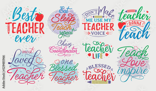 Teacher Svg Bundle  Teacher quote with typography for t-shirt  card  mug  poster and much more