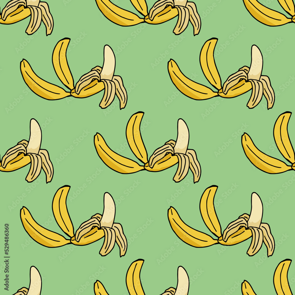 Seamless pattern with excellent banana on light green background. Vector image. Seamless pattern with excellent banana on light green background. Vector image.