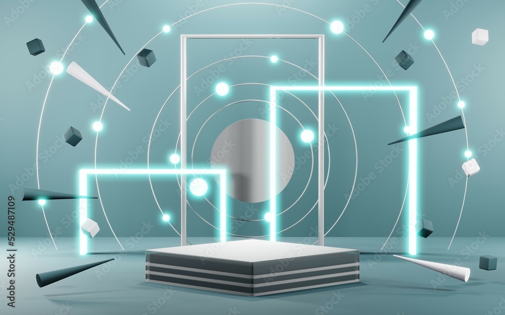 Naklejka premium 3D rendering of blank product background for cream cosmetics Modern blue pastel podium background