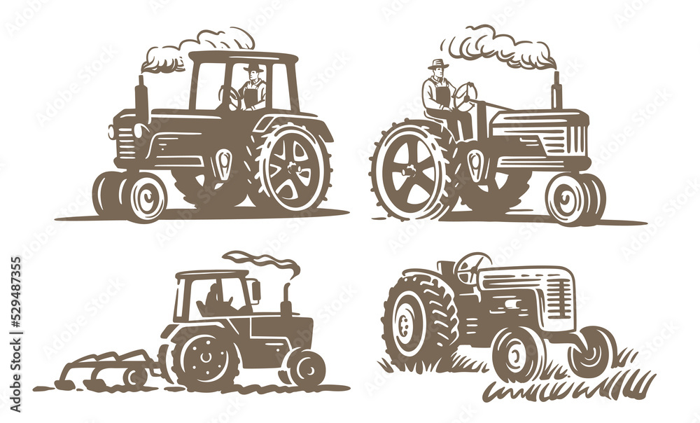 Old tractor set vector. Farmer driver Stock Vector | Adobe Stock