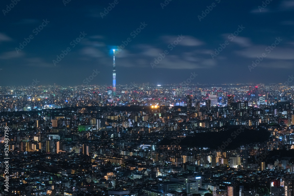 東京都 池袋、サンシャイン60展望台からのスカイツリー方面の夜景