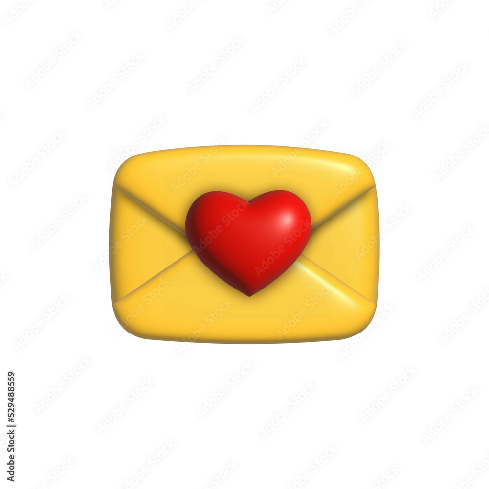 3d mail envelope with red heart.
