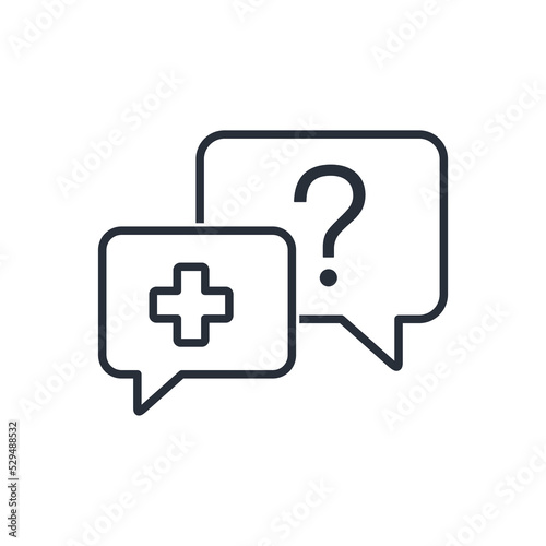 Communication with the doctor. Medical Question Answer. Vector linear icon isolated on white background