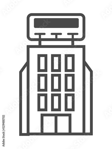 Advertisement billboard on building icon vector illustration isolated on white background. Social media marketing sign, visual advertising linear pictogram.