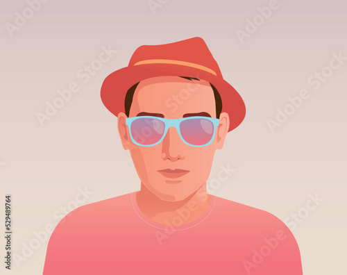 Young Guy in the hat full-face portrait. Hipster Men Guy Cartoon illustration.  identikit