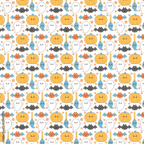 Happy halloween seamless pattern background set. Halloween seamless pattern groovy Retro 90s style. Groovy 90s style cartoon pattern for Halloween.Decoration, wrapping papers, greeting cards, web page