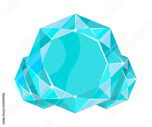 Jewelry aquamarine icon vector illustration isolated on white background. Blue precious stone, colorful gemstones, jewel crystal, cut gem in flat design.
