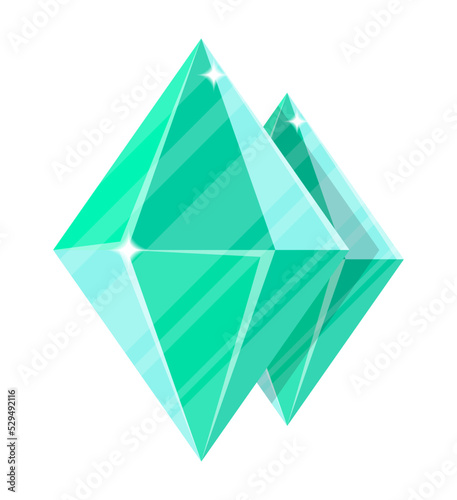 Jewelry brilliant icon vector illustration isolated on white background. Blue precious stone, colorful gemstones, jewel crystal, cut gem in flat design.