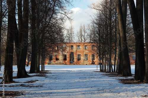  Park and ruins of Demyanovo estate in Klin, Moscow region