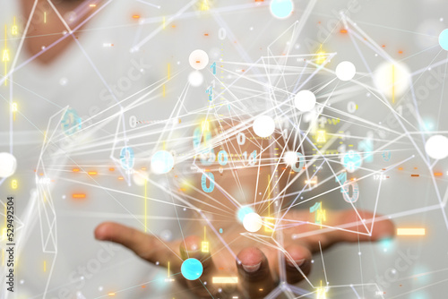 Global network. Blockchain. 3D illustration. Neural networks and artificial intelligence. Abstract