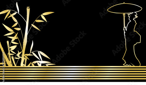 japanese geisha woman golden luxury illustration background in vector format